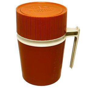Vintage Thermos 10oz Insulated Hot or Cold Food Cup Orange King Seely Model 7002